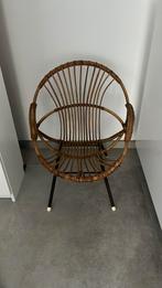 fauteuil corbeille vintage en rotin et bambou de Rohé, Huis en Inrichting, Stoelen, Ophalen, Zo goed als nieuw, Zwart, Metaal