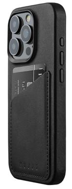Mujjo Iphone 15 Pro leather wallet case black, Ophalen of Verzenden, Nieuw, Hoesje of Tasje