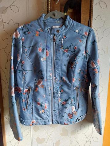 Veste dame bleu avec fleurs, marque Cassis, Taille 40