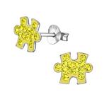 Zilveren kinderoorbellen puzzelstuk kristal - citroengeel, Handtassen en Accessoires, Kindersieraden, Ophalen of Verzenden, Nieuw