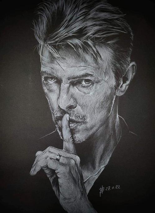 Dessins crayon blanc sur fond noir, Antiek en Kunst, Kunst | Tekeningen en Fotografie, Ophalen