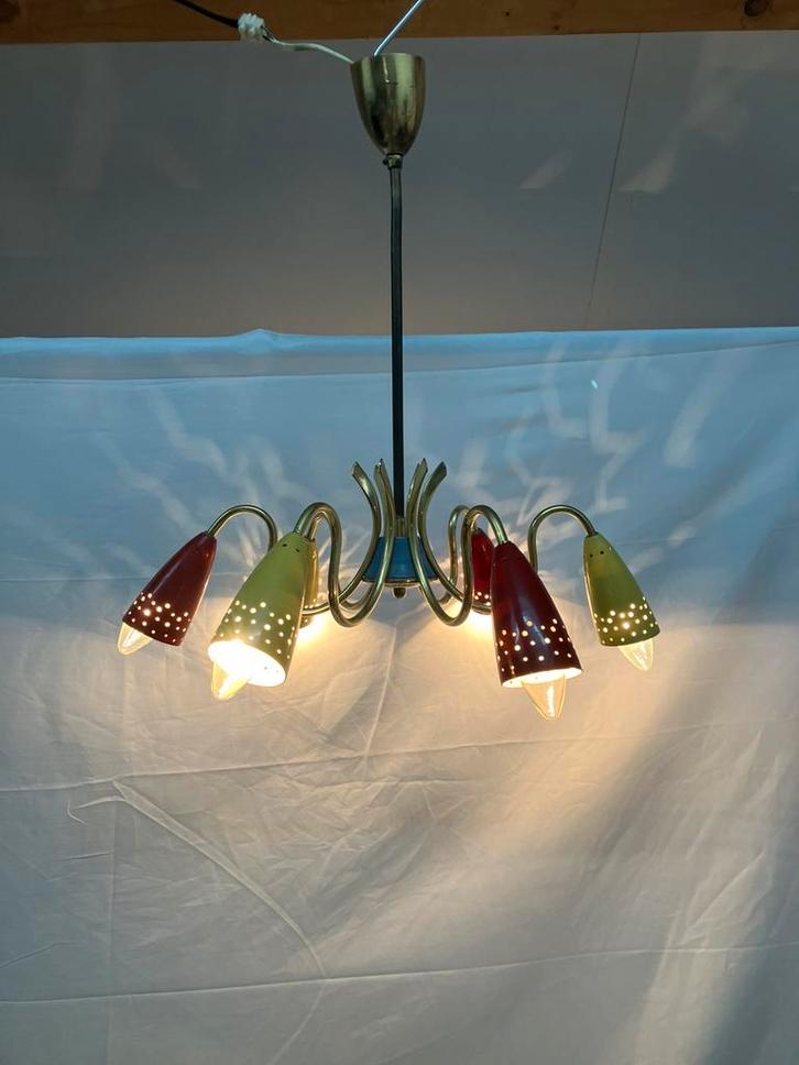 Vintage spider sputnik space age jaren 50 plafondlamp., Maison & Meubles, Lampes | Plafonniers, Utilisé, Métal, Enlèvement ou Envoi