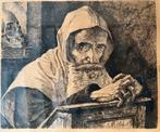 ETS  - BIDDENDE MONNIK - 1892-GETEKEND, Antiek en Kunst, Kunst | Etsen en Gravures, Ophalen of Verzenden