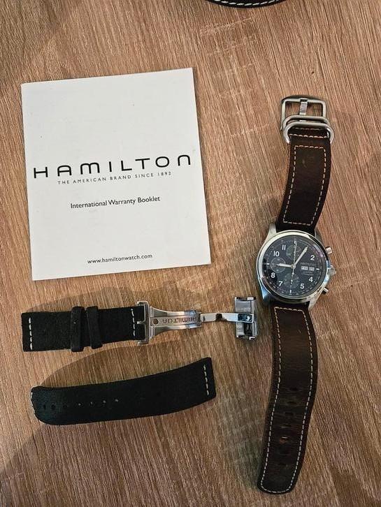 Hamilton Khaki Field Auto Chrono – Swiss kwaliteit, robuust, Handtassen en Accessoires, Smartwatches, Zo goed als nieuw, Ophalen of Verzenden