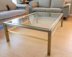 salontafel bronskleurig met dubbel glas tablet, Huis en Inrichting, Tafels | Salontafels, Ophalen, Gebruikt, 100 tot 150 cm, 50 tot 100 cm