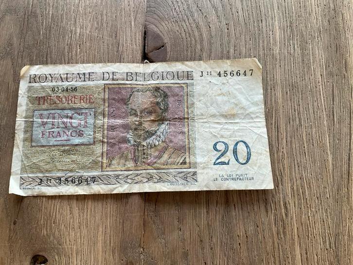 Bankbiljet 20 frank 1956, Postzegels en Munten, Munten en Bankbiljetten | Verzamelingen, Bankbiljetten, Ophalen of Verzenden