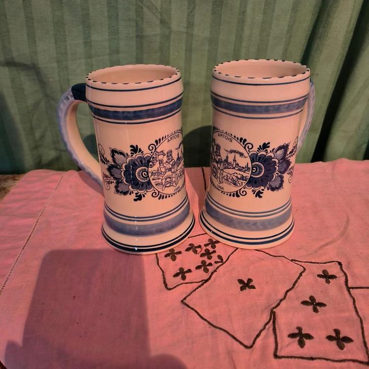 2 Bierpuls van Stella Artois, handgeschilderd Delfts Blauw, Antiek en Kunst, Antiek | Keramiek en Aardewerk, Ophalen