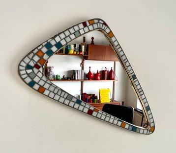 Vintage Mozaik spiegel / Mosaic Brass Free Form Mirror 1950 beschikbaar voor biedingen