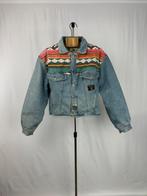 Vintage 90s Denim Jas met Patroon – Gevoerd – Unisex, Verzenden, Gedragen, Maat 42/44 (L), Blauw