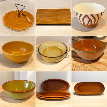 Lot de vaisselle  tons terre et ambre – céramique & verre beschikbaar voor biedingen