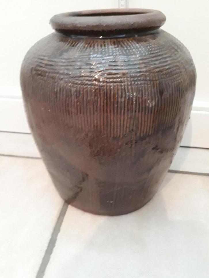 Stenen pot en droogbloem boeket, Tuin en Terras, Bloempotten, Gebruikt, Steen, Binnen, Balkon, Tuin, Minder dan 40 cm, Minder dan 25 cm