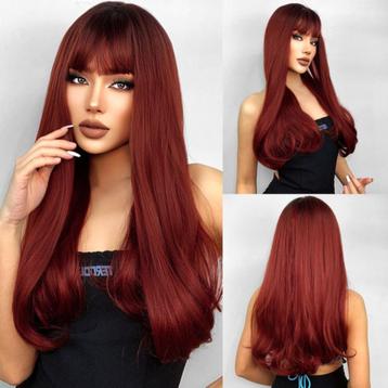 Pruik lang steil koperrood haar in laagjes model Libby beschikbaar voor biedingen