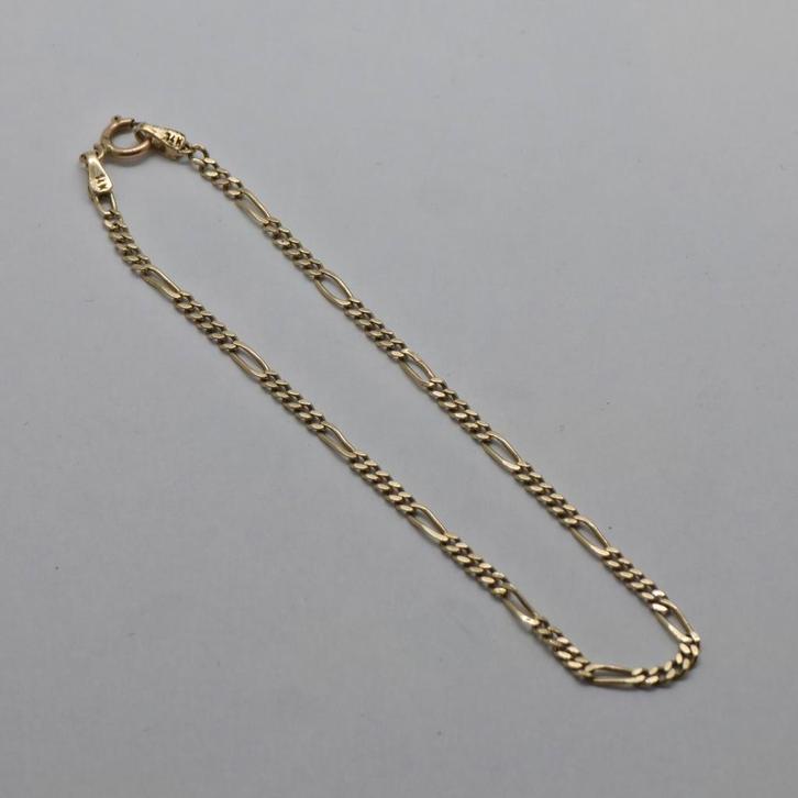 Gouden Armband 14k 585 Figaro Schakel 20cm, Handtassen en Accessoires, Armbanden, Zo goed als nieuw, Goud, Goud, Ophalen of Verzenden