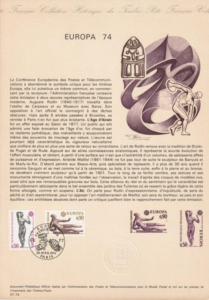EUROPA 74 L'AGE D'AIRAIN (RODIN) - L'AIR A MAILLOL (N1789-9, Postzegels en Munten, Postzegels | Europa | Frankrijk, Gestempeld
