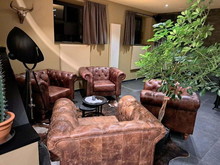 4 sièges en cuir Chesterfield à vendre, Maison & Meubles, Canapés | Salons, Utilisé, Banc d'angle, Une personne, Enlèvement