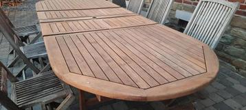 ensemble jardin teck yfone wood table 300cm + 8 chaises, Enlèvement, Utilisé, Chaise, Sets de jardin