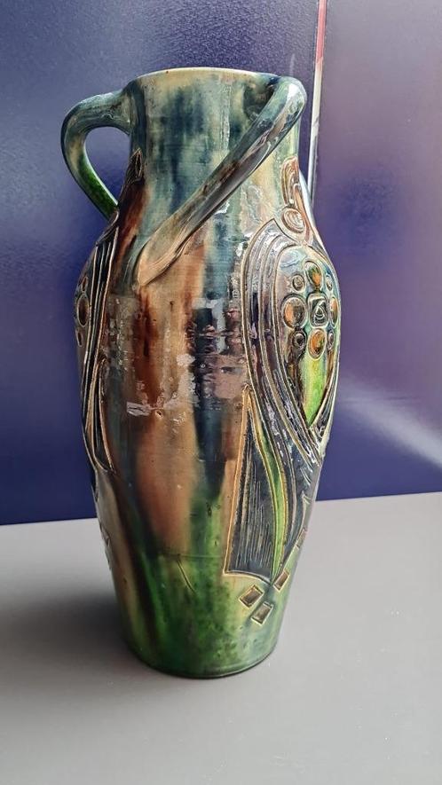 Vaas met drie krullen, Vlaams aardewerk, h. 37,5 cm, Antiek en Kunst, Antiek | Keramiek en Aardewerk, Ophalen of Verzenden