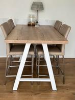 Keukentafel  150x90x92 ht+ stoelen in vol leder, Huis en Inrichting, Ophalen, Nieuw, Modern, Vier personen