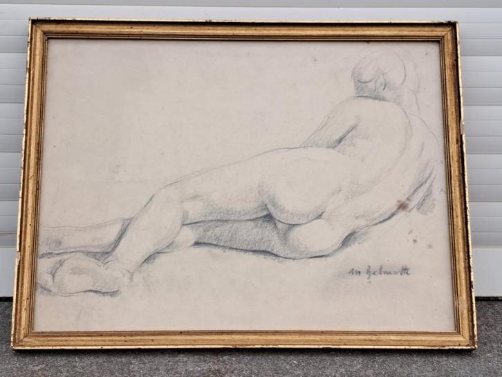 Dessin nu signe Marcel delmotte, Antiek en Kunst, Kunst | Tekeningen en Fotografie, Ophalen of Verzenden