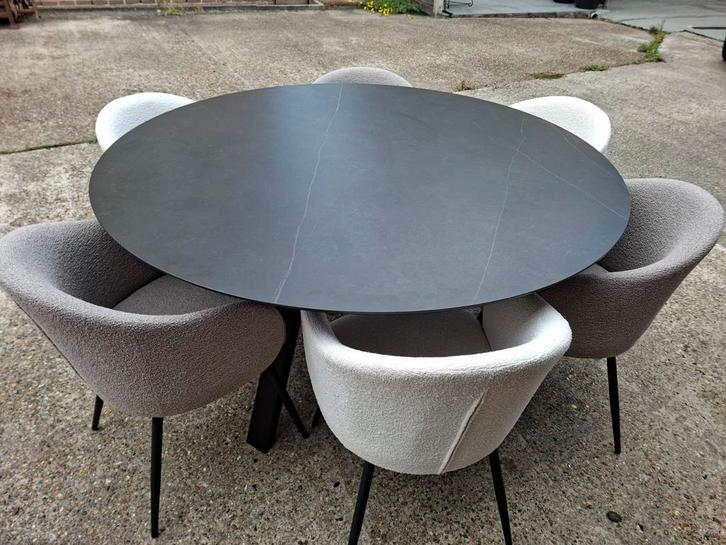 Volkeramische tafel Calatorao 150 cm (juntoo) + 6 stoelen, Huis en Inrichting, Tafels | Eettafels, Zo goed als nieuw, 100 tot 150 cm