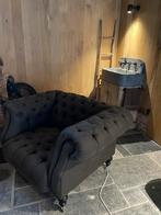 Chesterfield stoffen eenzit donkerbruin, Huis en Inrichting, Ophalen, Zo goed als nieuw