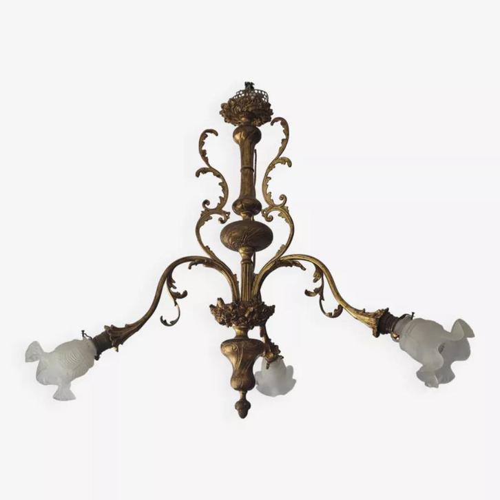 Napoleon III kroonluchter in verguld brons met 3 takken., Antiek en Kunst, Antiek | Verlichting, Ophalen of Verzenden