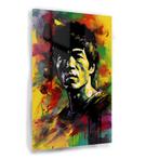 Bruce Lee portret Glasschilderij 60x90cm + Ophangsysteem, Verzenden