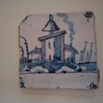 Carrelage ancien vers 1750 avec paysage, village, navires, Antiquités & Art, Envoi