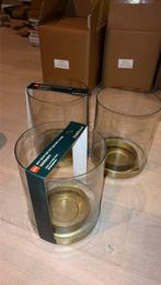 Windlichten 3 stuks met gouden rand, Huis en Inrichting, Woonaccessoires | Kandelaars en Kaarsen, Ophalen, Nieuw, Kaars, Minder dan 25 cm