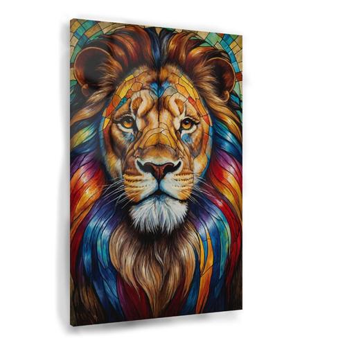 Stained Glass Lion in Vibrant Colors Glasschilderij 100x150, Huis en Inrichting, Woonaccessoires | Wanddecoraties, Nieuw, Verzenden