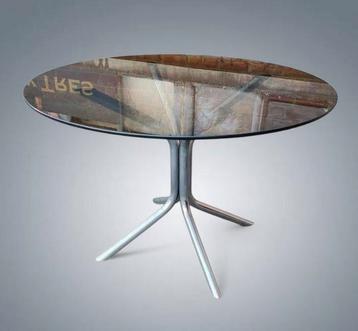 Vintage Space Age eettafel uit de jaren 60, chroom, gerookt  beschikbaar voor biedingen
