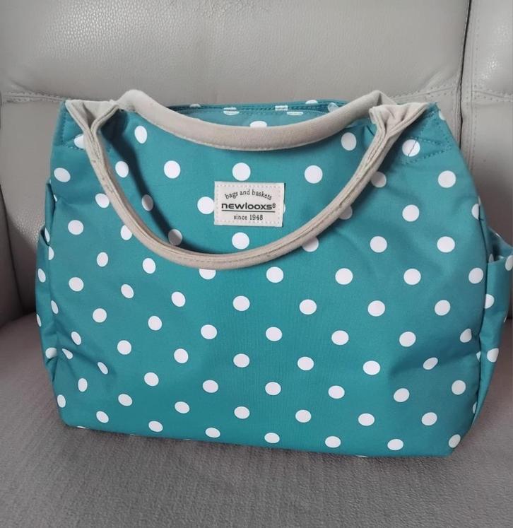 Fietszak-shopper,waterafstotend,turquoise+witte bolletjes., Fietsen en Brommers, Fietsaccessoires | Fietstassen, Zo goed als nieuw