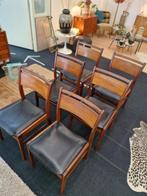 Set van 6 Deens design eetkamerstoelen teak/zwart 70s, Huis en Inrichting, Ophalen, Gebruikt, Zwart, Vintage