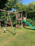 Portique jardin bois toboggan, maisonnette et balançoire, Kinderen en Baby's, Speelgoed | Buiten | Speeltoestellen, Ophalen, Gebruikt