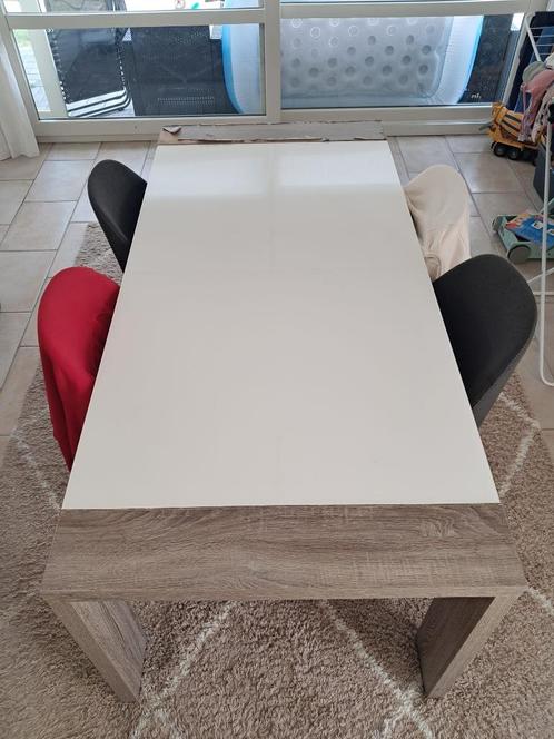 Witte eettafel glas met houten afwerking 190 x 90, Huis en Inrichting, Tafels | Eettafels, Gebruikt, 50 tot 100 cm, 150 tot 200 cm
