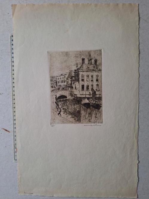 Fraaie ets Henri Geertsen Oude huizen en Reien te Brugge, Antiek en Kunst, Kunst | Etsen en Gravures, Ophalen of Verzenden