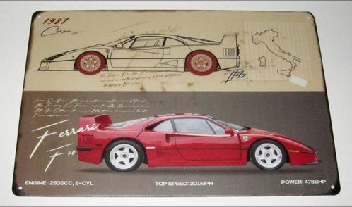 FERRARI : Metalen Bord Ferrari F40 Coupé 1987, Verzamelen, Automerken, Motoren en Formule 1, Nieuw, Auto's, Verzenden