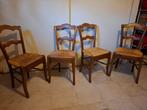 set van 4 houten stoelen met rieten zitting, Vier, Gebruikt, Bruin, Hout