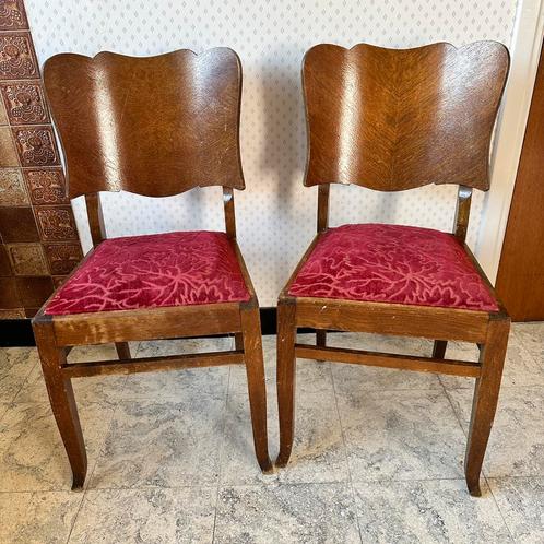 Jaren 40 keukenstoel met vering - fluwelen zitting 10€/stoel, Huis en Inrichting, Stoelen, Twee, Rood, Ophalen