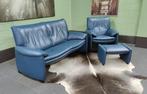 Leolux Ronchamps 2,5 zits zetel met fauteuil en poef, 150 tot 200 cm, Rechte bank, Gebruikt, Leer
