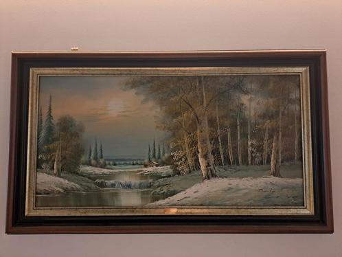Groot winterlandschap 140x80cm Gaston quidousse, Antiek en Kunst, Kunst | Schilderijen | Klassiek, Ophalen