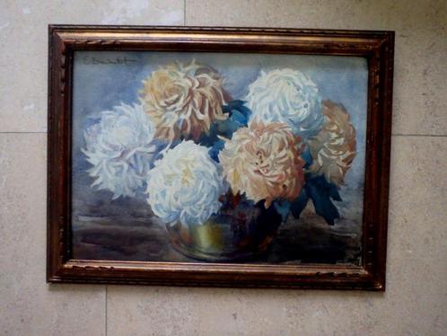 Chrysanthèmes en pot - Elisabeth Dandelot 1898-1995 (françai, Antiquités & Art, Art | Peinture | Classique, Enlèvement ou Envoi