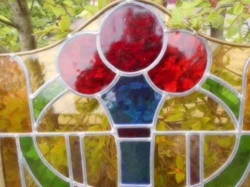 set van 4 glas in loodramen, Antiek en Kunst, Antiek | Glaswerk en Kristal, Ophalen