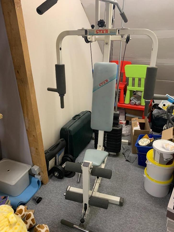 Fitnesstoestel, Sport en Fitness, Fitnessapparatuur, Gebruikt, Krachtstation, Armen, Benen, Borst, Buik, Rug, Metaal, Ophalen