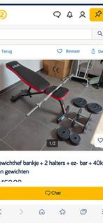 Gewichthef bankje + 2 halters + ez- bar + 40kg aan gewichten, Sport en Fitness, Fitnessmaterialen, Ophalen, Nieuw, Benen