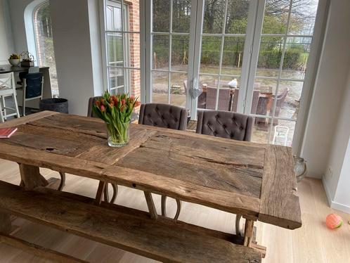Unieke handgemaakte kloostertafel van oud hout, Maison & Meubles, Tables | Tables à manger, Comme neuf, 200 cm ou plus, Rectangulaire