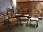 6 eiken eetkamerstoelen met rieten zitting, Huis en Inrichting, Stoelen, Ophalen, Gebruikt, Bruin, Klassiek