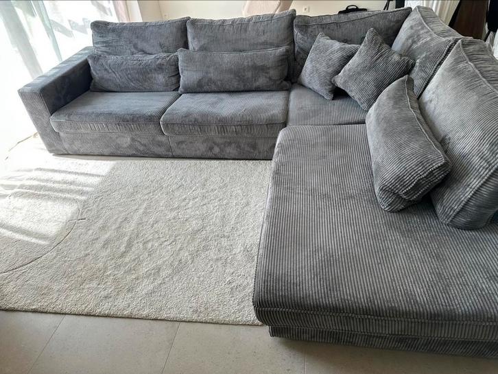 Hoekzetel in ribfluweel – Donkergrijs – 279 x 250 cm, Huis en Inrichting, Zetels | Complete zithoeken, Zo goed als nieuw, Stof