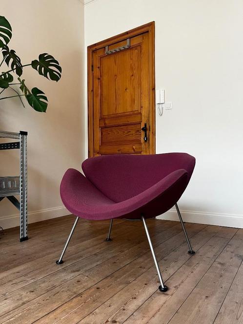 Artifort 'Orange Slice' F437 fauteuil, nickel frame, Huis en Inrichting, Fauteuils, Gebruikt, Metaal, Stof, 75 tot 100 cm, 75 tot 100 cm