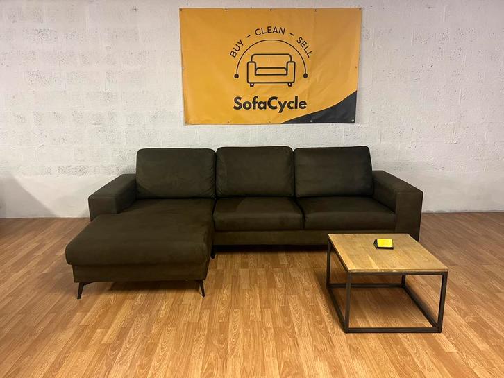 Chaise trois places verte avec chaise longue - SofaCycle, Maison & Meubles, Canapés | Repose-pieds & Poufs, Comme neuf, Enlèvement ou Envoi